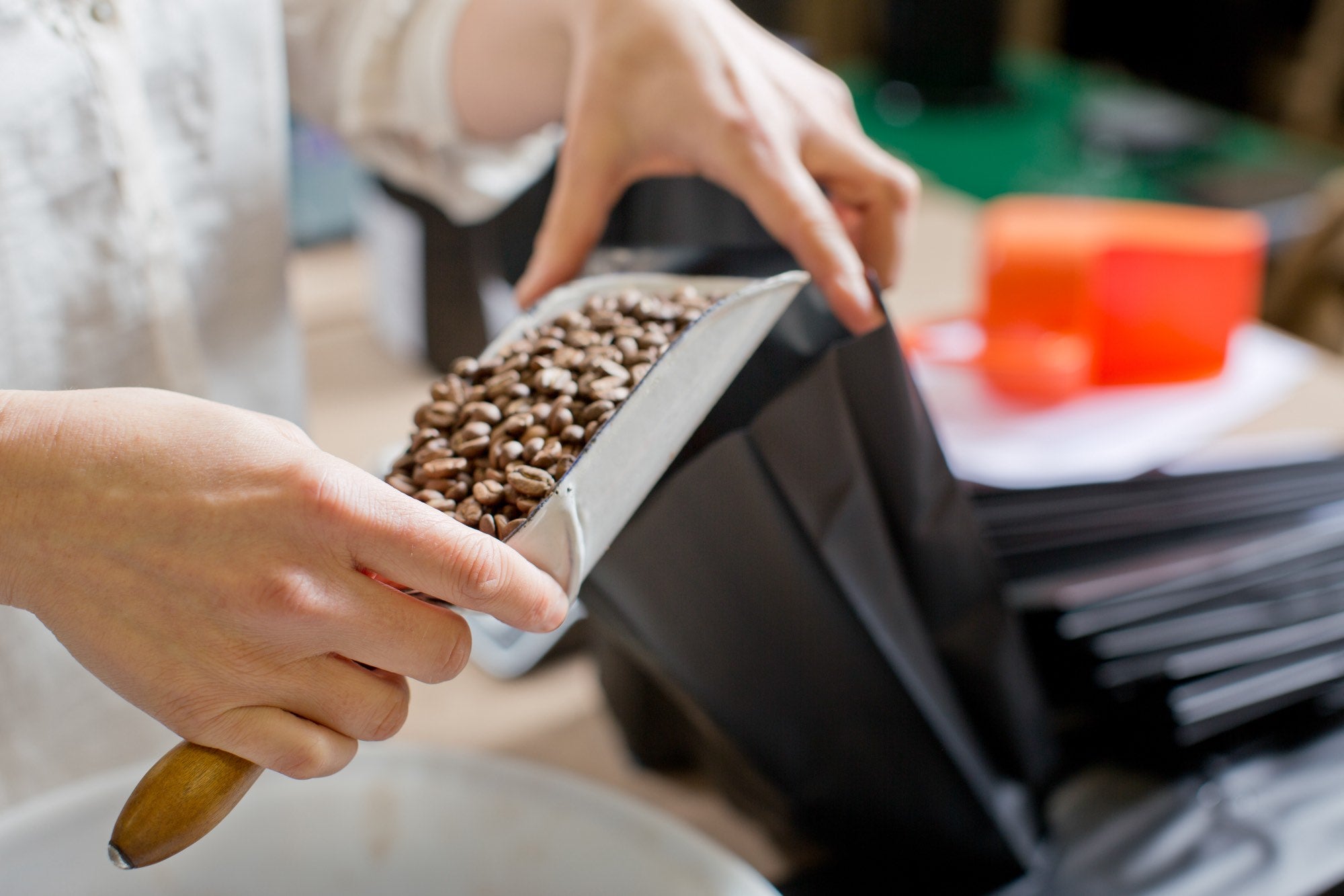 His Word Coffee bag being filled
