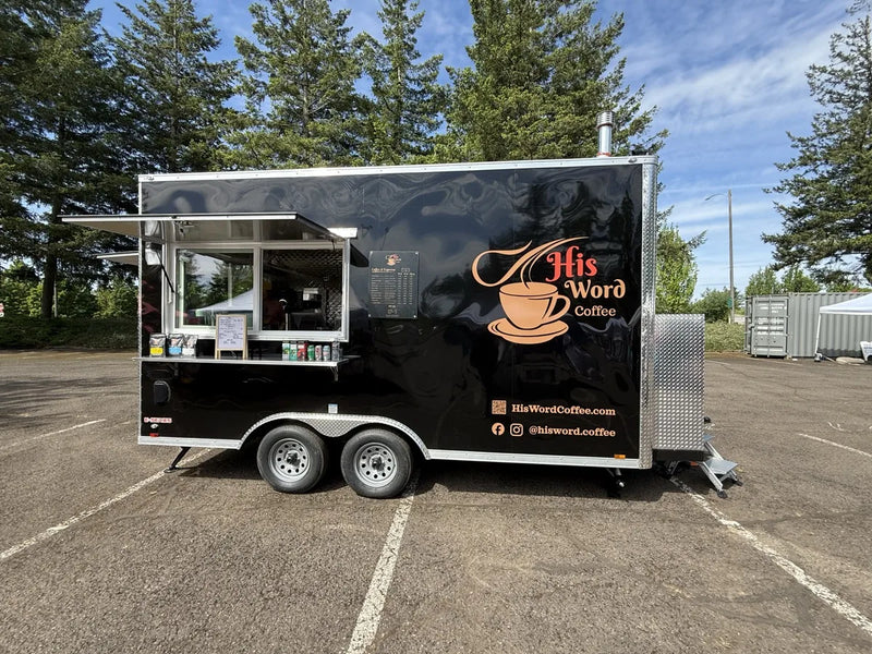 His Word Coffee trailer setup at an event