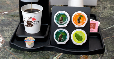 Mighty Pod coffee pod box front, His Word Coffee branding, K-Cup compatible